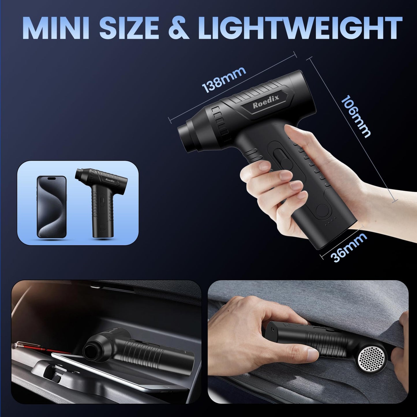 Compressed Air Duster, New Upgrade 300000RPM Electric Air Duster, Powerful Replace Compressed Air Can - No Canned Air, Jet Dry Blower Portable Air Blower for Computer Clean, Keyboard, Car Dry, Home.