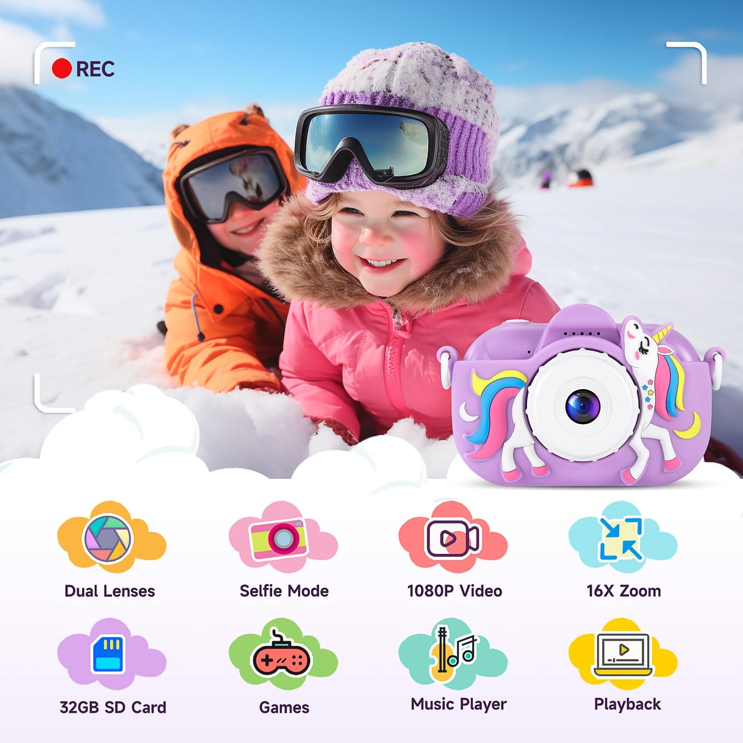 Kids Camera Digital Camera for Age 3-8, 1080P Toddler Camera for Kid with 32GB SD Card, Toddler Girls Toys Age 6-8, Christmas Birthday Gifts for Children