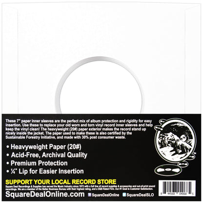 (200) Archival Quality Acid-Free Heavyweight Paper Inner Sleeves for 7 Inch Vinyl Records #07IW