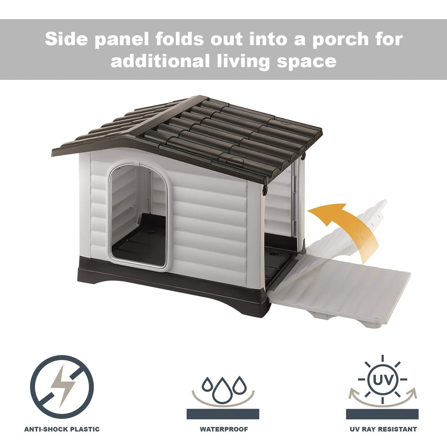 Ferplast Dog Villa Indoor and Outdoor Dog House for Small Dog Breeds, Measures 28.75L x 23.23W x 20.87H Inches, Ventilated with Patented Fold-Out Porch, Cream with Dark Brown Bottom, Part # 87253099