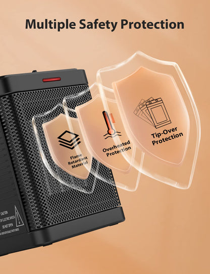 1500W Small Space Heater for Indoor Use, PTC Ceramic Space Heater with Thermostat, 3 Modes, Safety Quiet Heating, Multiple Protection, Portable Heater for Office Room Desk Use