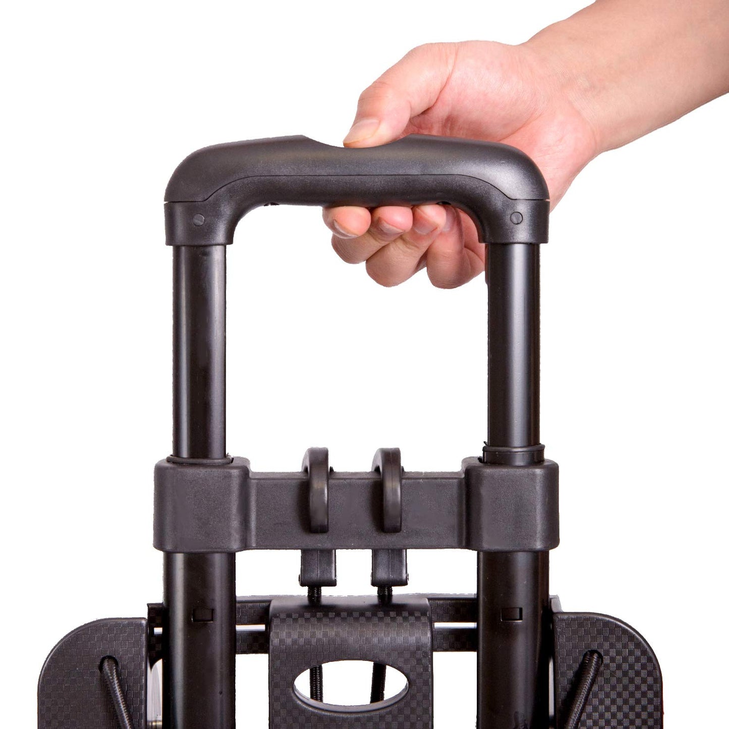 KINJOEK 25kg 55lbs Folding Hand Truck, Solid Construction Utility Cart for Luggage with 2 Oversized Wheels Bonus Bungee Cord, Collapsible, Lightweight and Compact Luggage Dolly Cart for Travel, Black