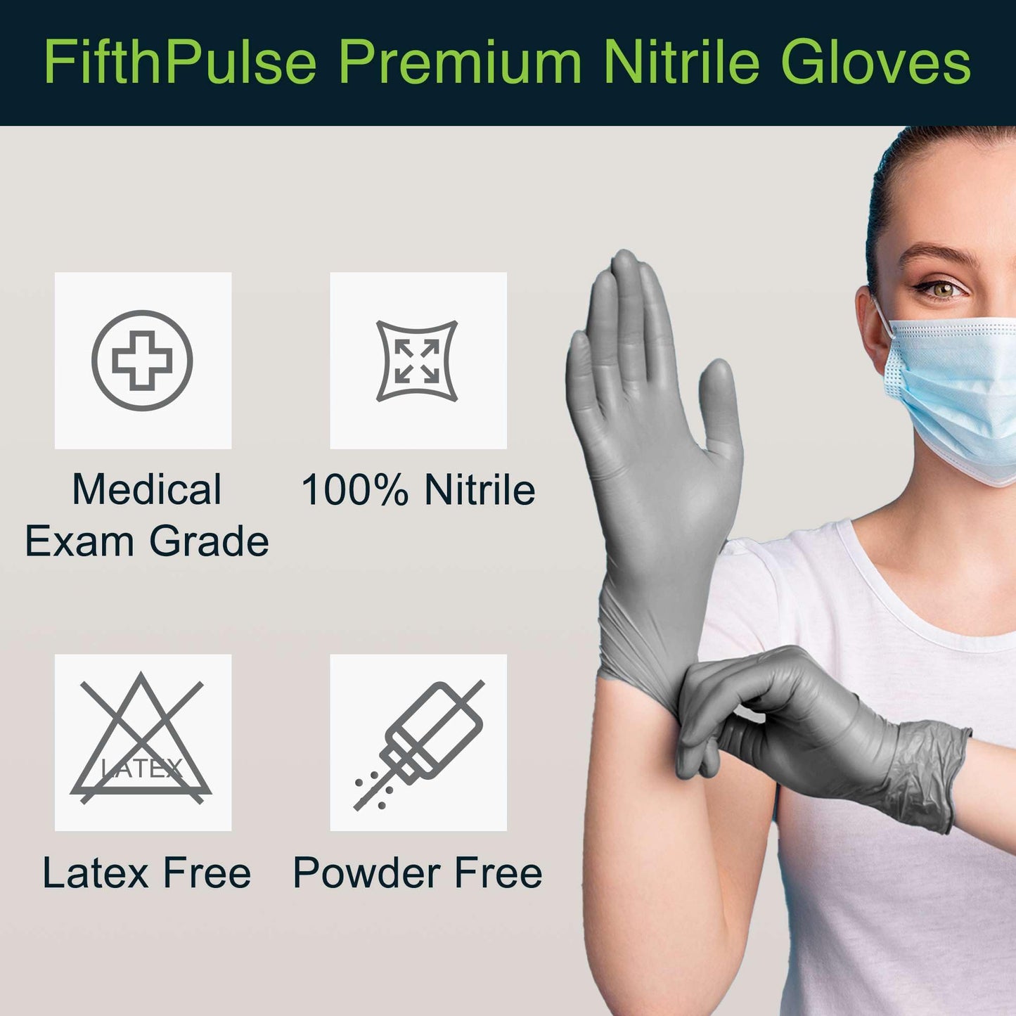 FifthPulse Cool Gray Nitrile Disposable Gloves X Small, 100 Count - Latex Free food Safe Cleaning and Cooking Gloves X Small, Surgical Grade Medical Exam Gloves