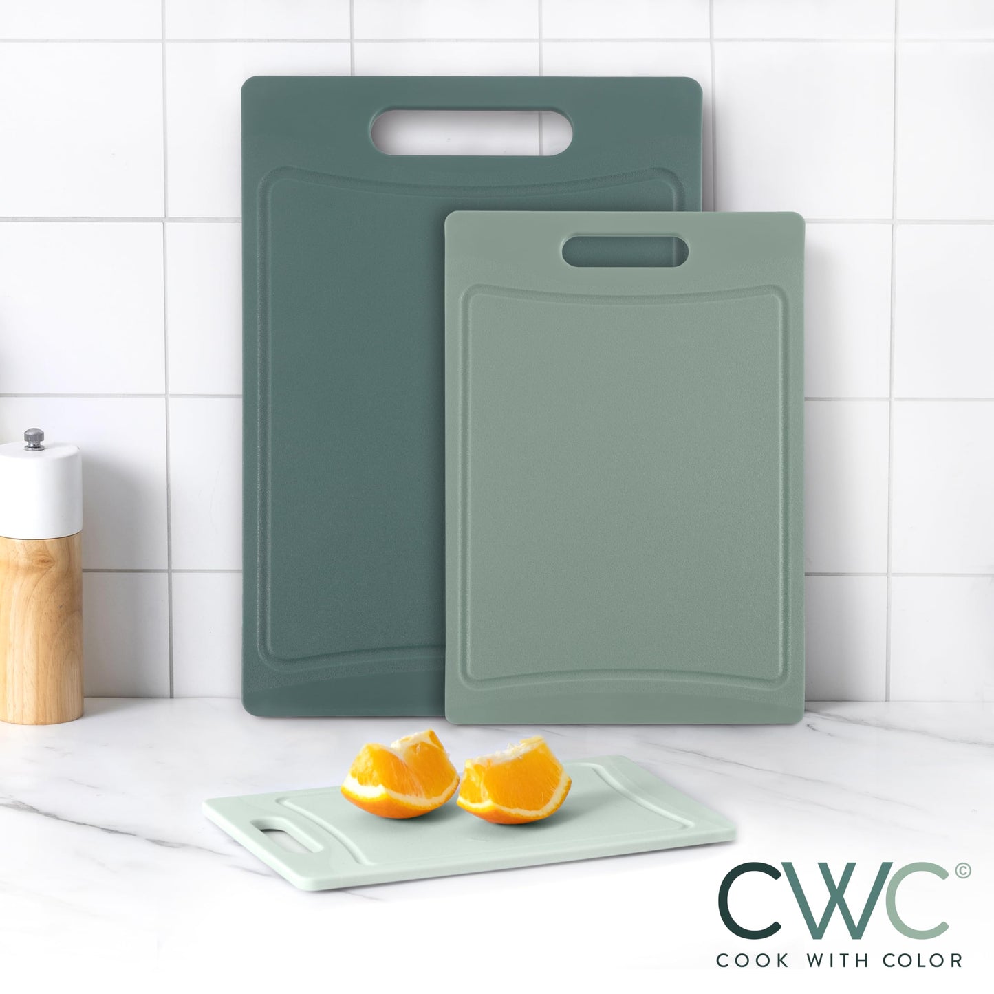 COOK WITH COLOR Non-Slip Cutting Board Set – Kitchen Essentials with Easy Grip Handle for Meat, Veggies, and Fruits, 3 Cutting Boards, Mint