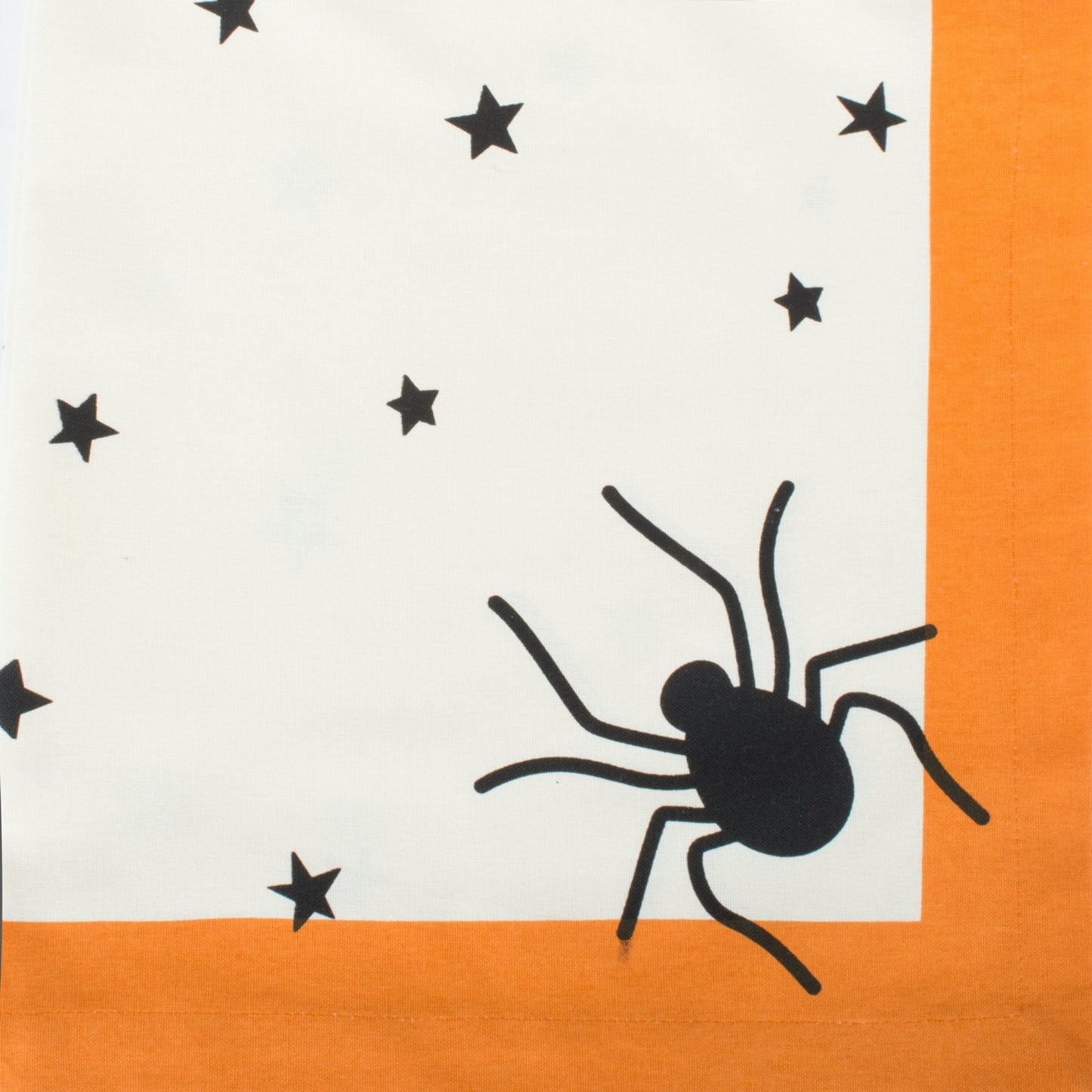 DII Halloween Tabletop Collection Bold Black Stars/Spooky Spider with Orange Border on Off-White Natural Background, Machine Washable, 14x72 Table Runner