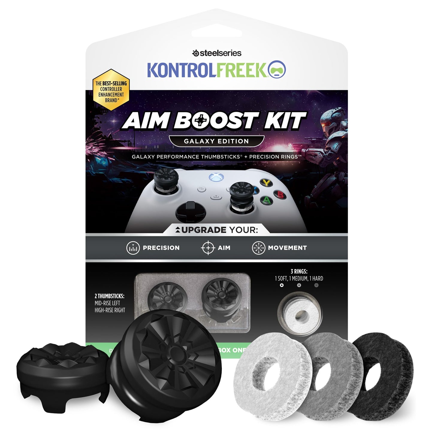 KontrolFreek Aim Boost Kit for Xbox One and Xbox Series X Controller | Includes Performance Thumbsticks and Precision Rings | Black Galaxy Edition