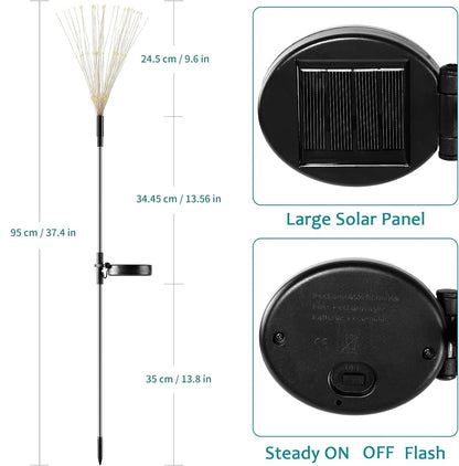 JJGoo Solar Firework Lights, 2 Pack 120 LEDs 2 Lighting Modes Solar Garden Lights Outdoor Waterproof for Yard Patio Walkway Pathway Party Wedding Christmas Decorative- Cool White
