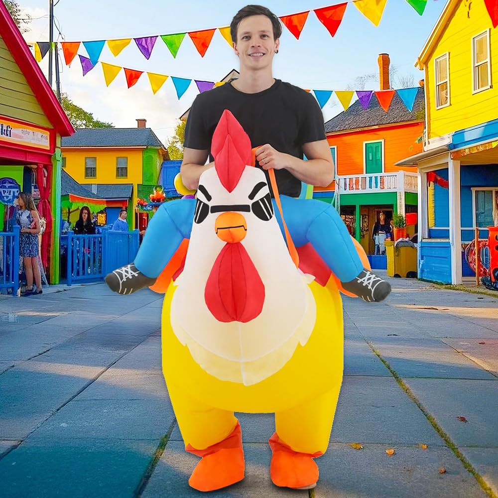 KOOY Inflatable Adult Halloween Costumes Blow up Chicken Ride on Rooster Costume for Halloween Funny Riding Costume Men Women Cosplay Party