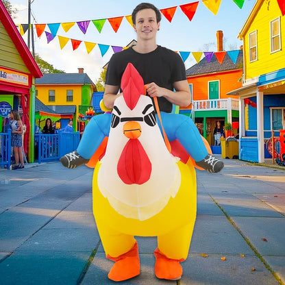 KOOY Inflatable Adult Halloween Costumes Blow up Chicken Ride on Rooster Costume for Halloween Funny Riding Costume Men Women Cosplay Party