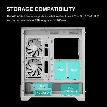GAMDIAS White Mid Tower Gaming Computer Case w/Display& App, ATX Tempered Glass PC Case, Built-in 3x120mm ARGB PWM Fans, Up to RTX GPU/VGA 410mm & 360mm AIO/Radiator & 6x120mm Fans & 160mm CPU Cooler