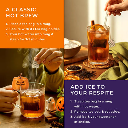 Gya Tea Co Halloween Tea Collection Autumn Tea Variety Pack, Caffeinated & Caffeine Free Holiday Gift Sampler Blends - 7 Flavors, 20 Bags Total - Easy Brew, Natural Quality Ingredients