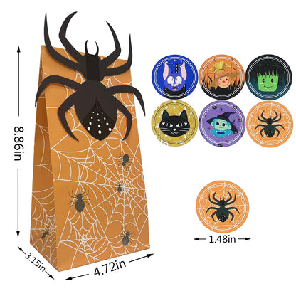 Halloween Treat Bags - 24pcs Trick or Treat Goody Bags with 24pcs Stickers, Gift Bag for Halloween Kids Party Supplies