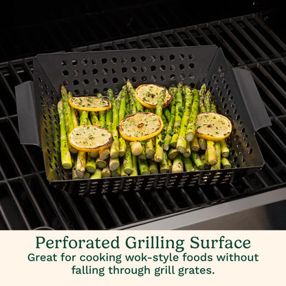 Cuisinart 11" x 11" Non-Stick Grill Wok, Perforated BBQ Grill Basket for Grilling Veggies, Meat & Stir-Fry, Outdoor Grilling Basket for Charcoal and Gas Grills