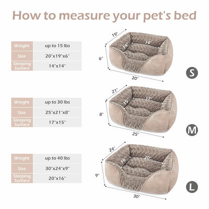 INVENHO Small Dog Bed, Rectangle Washable, Orthopedic, Soft Calming, Durable Pet Cuddler with Anti-Slip Bottom, S(20"x19"x6")