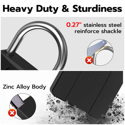 Fingerprint Padlock, Dhiedas Pad Lock with Fingerprint Bluetooth Key Waterproof Heavy Duty Combination Lock for Outdoor Fence Gate Shed Warehouse Gym Storage Yard