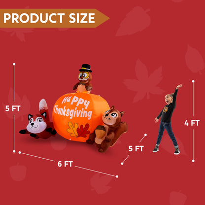 Joiedomi 6 FT Tall Thanksgiving Inflatable Turkey on Pumpkin, Inflatable Racoon and Squirrel with Build-in LEDs Blow Up Inflatables for Thanksgiving Party Outdoor, Yard, Garden, Lawn Fall Decorations