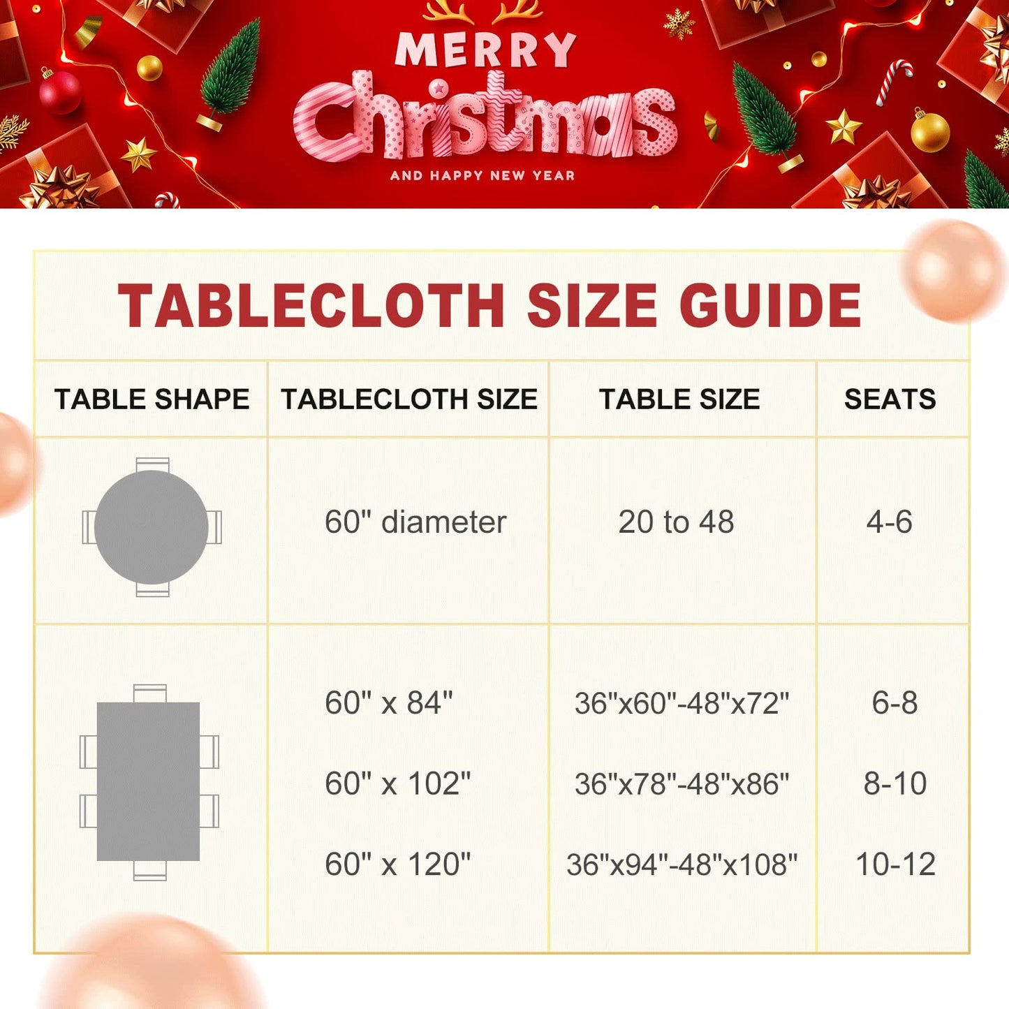 LUSHVIDA Christmas Rectangle Tablecloth – Washable Water Resistance Holiday Microfiber Table Cloth Decorative Table Cover for Banquet Party Kitchen Dining Room, 60 x 84 Inch