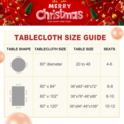 LUSHVIDA Christmas Rectangle Tablecloth – Washable Water Resistance Holiday Microfiber Table Cloth Decorative Table Cover for Banquet Party Kitchen Dining Room, 60 x 84 Inch