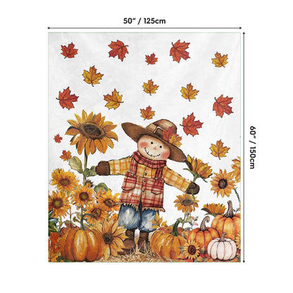 Horaldaily Fall Flannel Blanket Throw, Orange Scarecrow Pumpkin Leaves Soft Fuzzy Plush Cozy Fleece Blankets for Couch Sofa Bed Lounging, Ideal Gifts for Kids Adults Wife Self, 50x60