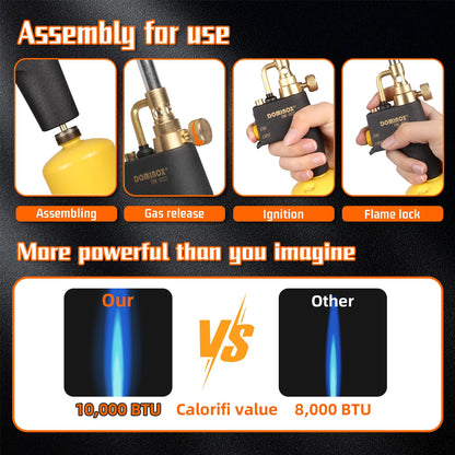 DOMINOX Propane Torch Head, High Intensity Torch Head Trigger Start Gas Torch, Map Gas Torch Kit for Propane, Map and Mapp Gas, Mapp Gas Torch for Soldering, Welding, Cooking (Not Included Gas Tank)