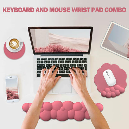 Lauspuck Cloud Keyboard Wrist Rest and Mouse Pad with Wrist Support Set, Ergonomic PU Leather Mouse Pads, Pain Relief Memory Foam Non-Slip for Computer,Laptop, Morandi Red