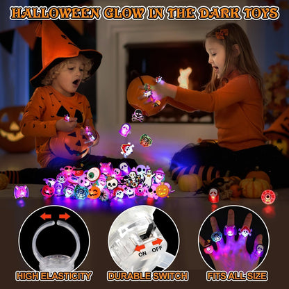 Coluans Halloween Treats 25Pcs Halloween Party Favors for Kids Adults LED Ring Halloween Accessories Light Up Rings Halloween Toys Flash Rings Non Candy Gift Bag Fillers New Version