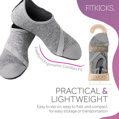 FITKICKS Original Women's Foldable Active Lifestyle Minimalist Footwear Barefoot Yoga Sporty Water Shoes - Heathered Gray/Gray, Medium