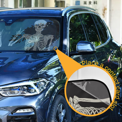 Funny Skull Car Windshield Sunshade - Skeleton Car Shade Skull Sun Shade Black Blocks UV Rays Visor Protector Accordion Folding Sun Reflector Auto Sunshade for Truck SUV to Keep Your Vehicle Cool