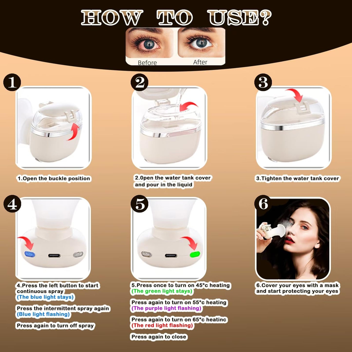 Johncase Heated Eye Sprayer for Dry Eyes Relief Mist Steamer Portable Warm Compress Eyes Mister for Eyelid,Eye Skin SPA Eye Steam Relief Dry Eyes and Stye Mini Eye Drops Tool