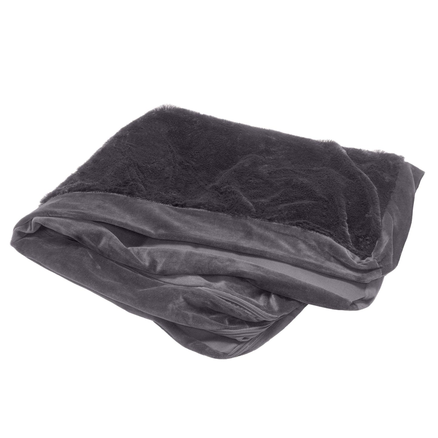 Furhaven Pet Dog Bed Cover - Plush Faux Fur & Velvet L Shaped Chaise Lounge Living Room Corner Couch Pet Bed Replacement Cover for Dogs & Cats, Platinum Gray, Jumbo