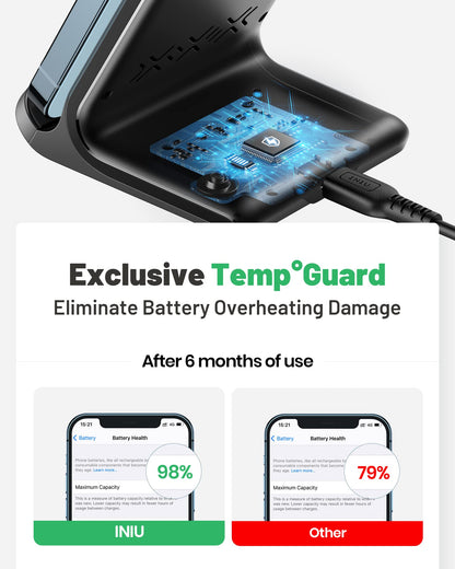 INIU Wireless Charger, 15W Fast Qi Certified Wireless Charging Station with Sleep-Friendly Adaptive Light Compatible with iPhone 16 15 14 13 Pro XS 8 Plus Samsung Galaxy S25 S24 S23 Note 20 Google etc