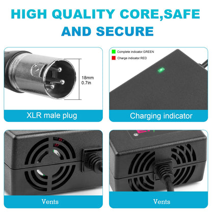 24V 5A 3-Pin Male XLR Connector Battery Charger for Lakematic, Pride Mobility, Jazzy Power Chair, Drive Medical, Golden Technologies, Shoprider, Rascal 200T/500T/301 PC 24BC5000TF-1