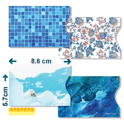 8 RFID Blocking Sleeves, Unique Designs and Arts in Blue, Anti-Theft Credit Card Holder, Credit Card Protector, Easy to Recognize, Sturdy and Perfect size for cards