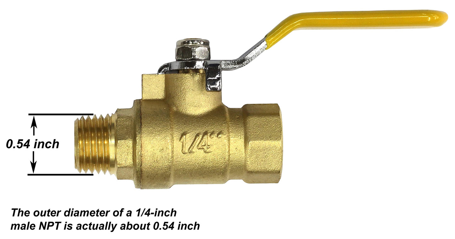 Lead-Free Forged Brass Air Compressor In-Line Ball Shut Off Valve, Quarter Turn, 1/4" Male NPT (MNPT) X 1/4" Female NPT (FNPT) Qty: 1