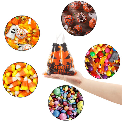 DIYASY 72 Pcs Halloween Drawstring Treat Bags, Small Plastic Candy Bags with Handle Trick or Treat Halloween Party Favors Supplies