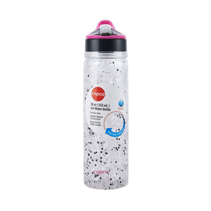 Copco 18 oz Double Wall Tritan Freezable Water Bottle with Crackle Gel - BPA-Free, Leak-Proof Flip-Top Lid, Easy Carry Loop - Keeps Drinks Cold Longer for Travel, Sports, Outdoor Use (White Glitter)