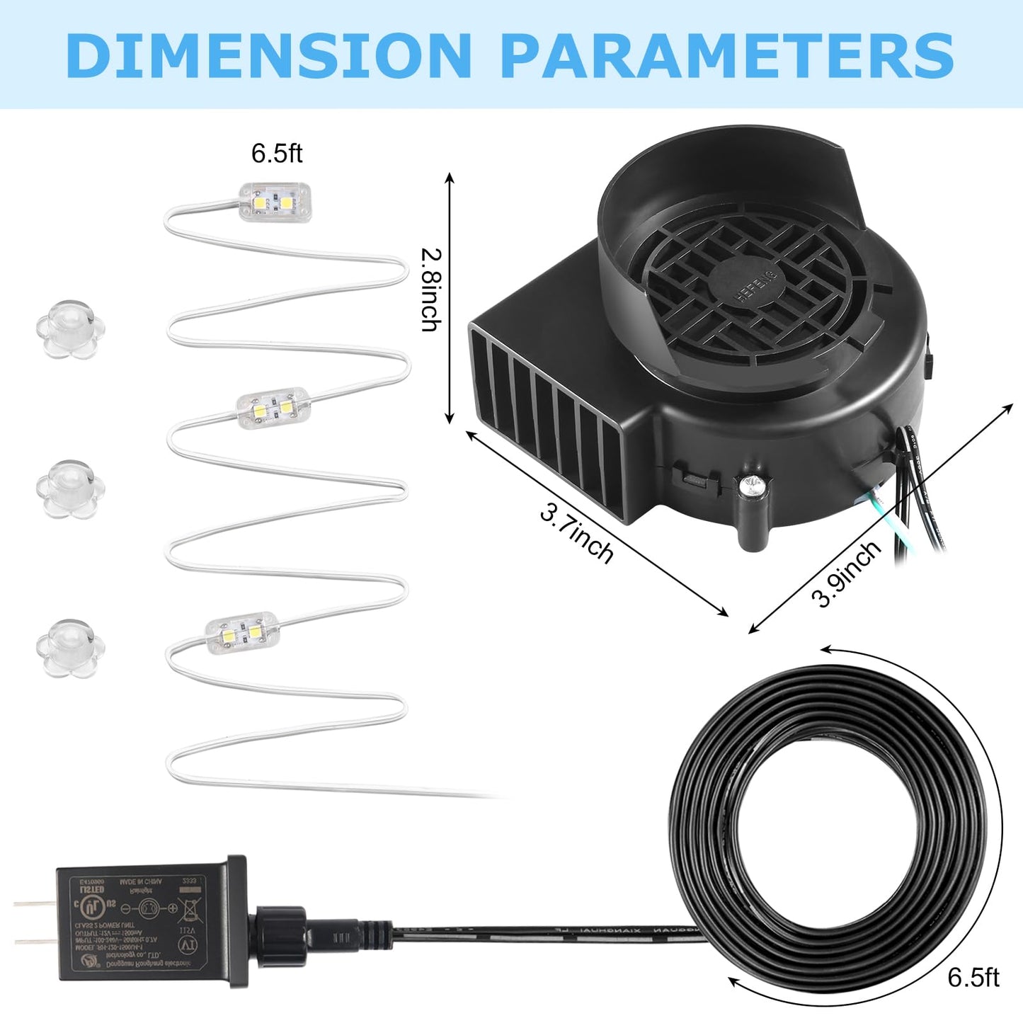 Envanptaz 2-Pack Inflatable Fan Blower Replacement, 12V 1.2A Air Blower for Inflatables with 3 LED Light Strings for Thanksgiving Christmas Halloween Yard Party Holiday Inflatable Decorations