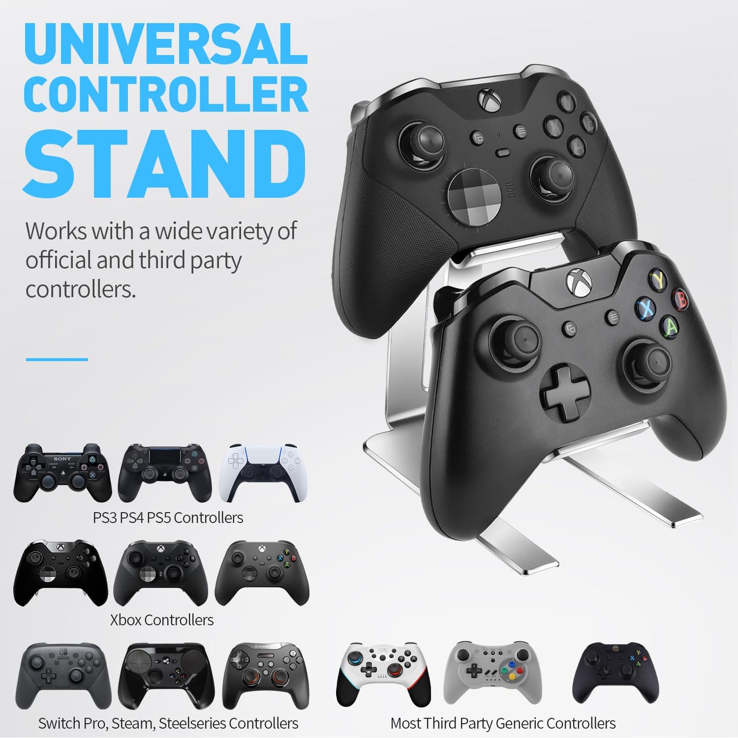 Controller Holder – 2 Tier Universal Aluminum Display Stand Accessories PC Gaming Desk Decor Stuff Gamer Gifts for Xbox Series X S, Elite 2, PS5, PS4, PS3, Switch Pro and Almost All Controller