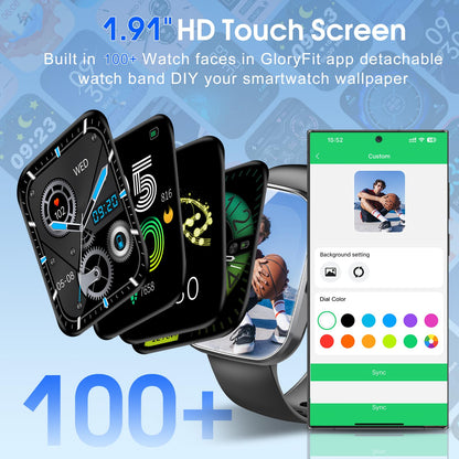 1.91" HD Screen Smartwatch for Men Women(Answer/Make Call), Fitness Watch with Heart Rate/Sleep Monitor/Steps Monitor, IP68 Waterproof Activity Trackers, Black