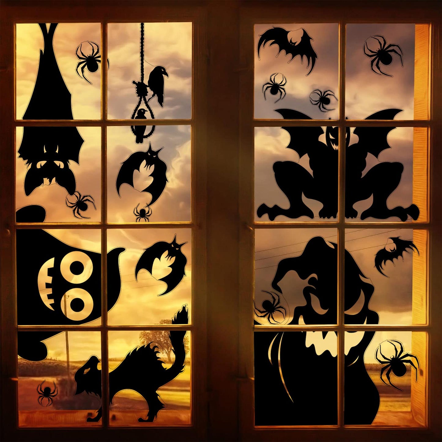 FOIMAS Halloween Window Cling Sticker,Giant Spooky Monster Silhouette Window Decals for Haunted House Halloween Home Decoration,4 Sheets