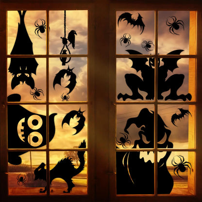 FOIMAS Halloween Window Cling Sticker,Giant Spooky Monster Silhouette Window Decals for Haunted House Halloween Home Decoration,4 Sheets