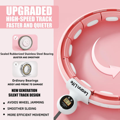 Leann L!fe U5-16 Knots with Counter, U5 Silent Smart Weighted Hula Hoop for Adults Weight Loss Infinity Hoop Plus Size, Home Outdoors Fitness Exercise, Abdominal Toner, (Pink-Waist 28"~46")