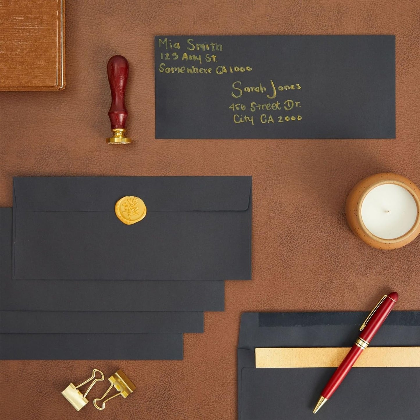 Juvale Black Envelopes - Bulk Letter Envelopes for Personal & Business Mailings - Square Flap & Gummed Seal - 100 Pack #10, 9.5 x 4.13 In