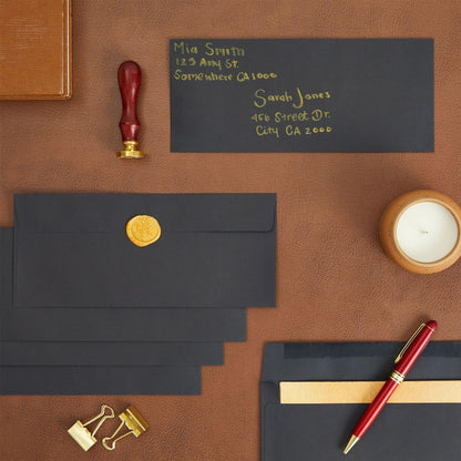 Juvale Black Envelopes - Bulk Letter Envelopes for Personal & Business Mailings - Square Flap & Gummed Seal - 100 Pack #10, 9.5 x 4.13 In