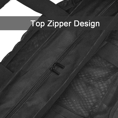 GOTDYA Extra Large Beach Bag, XL Mesh Tote with Zipper and Pockets Ideal for Your Family Lake/Cruise/Beach Vacation Essentials-Black