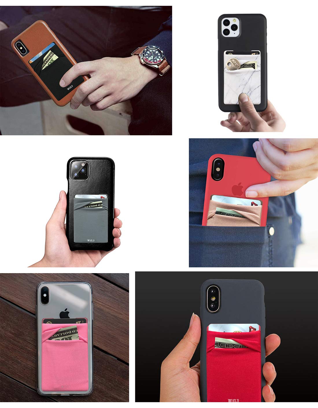 WUOJI RFID Blocking Phone Card Wallet - Double Secure Pocket - Ultra-Slim Self Adhesive Credit Card Holder Card Sleeves Phone Wallet Sticker All Smartphones(Black)-2PC