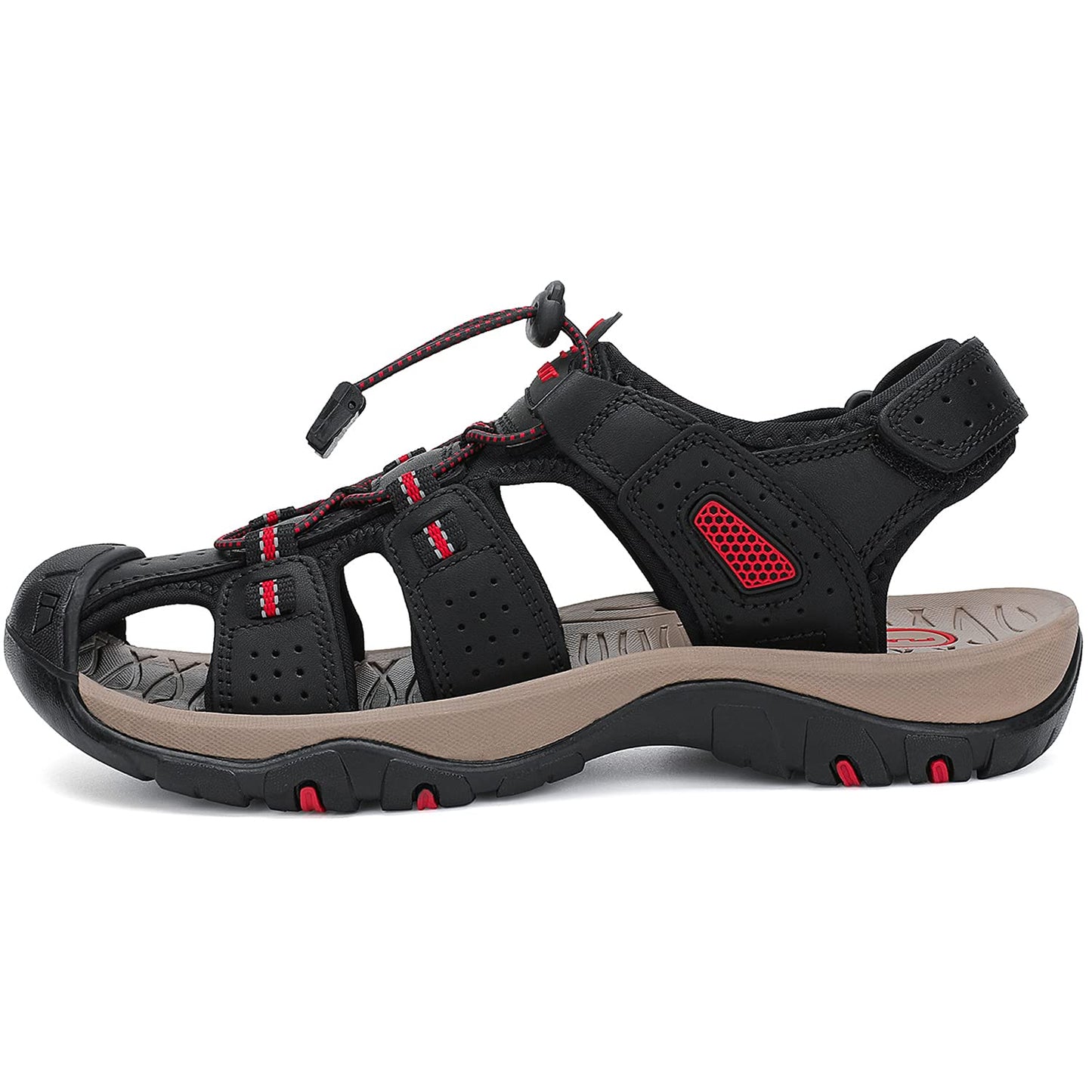 FLARUT Men's Sport Sandals Outdoor Hiking Sandals Closed Toe Leather Athletic Lightweight Trail Walking Casual Sandals Water Shoes (C-Black,43)