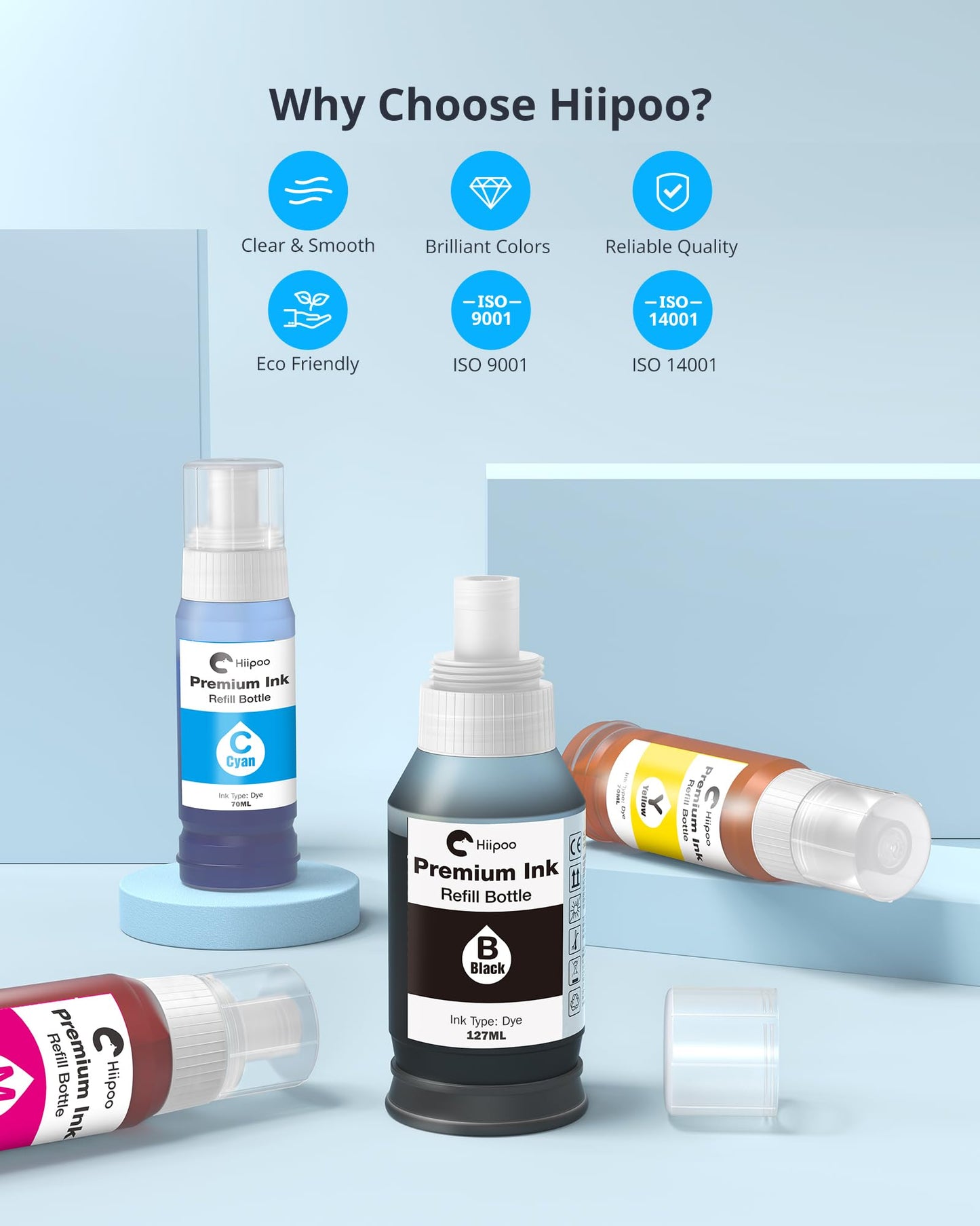 Hiipoo Refill Ink Bottle Replacement for T502 502 Ink for Epson ET-2750 ET2720 ET-2803 ET-2800 ET-3750 ET-4750 ET-3760 ET-4760 ET-2850 ET-4800 ET-3700 ET-15000 Printer