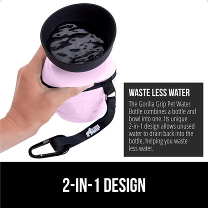 GORILLA GRIP Dog Water Bottle, Portable Water Bowl Dispenser for Dogs, 12 oz Leak Proof Pet Travel Squeeze Bottles, Food Grade Silicone, to Go Puppy Essentials, Hiking Camping Trip Accessories, Pink