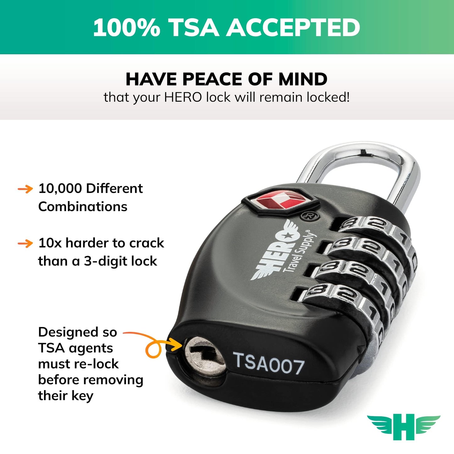 Hero Luggage Lock (Pack of 4) TSA Approved, Four-Digit Combination Padlock for Travel, Suitcases, Lockers, Backpacks
